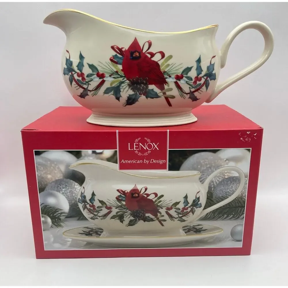 Lenox Winter Greeting Gravy Bowl & Under Plate Original Box
